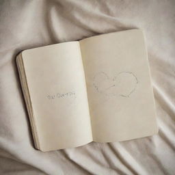 An open notebook on a bed featuring a lined heart drawing. Below the heart is the handwritten phrase 'El goti mami'.