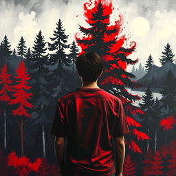 An abstract acrylic art painting featuring a figure showing only the back of the head and shoulders