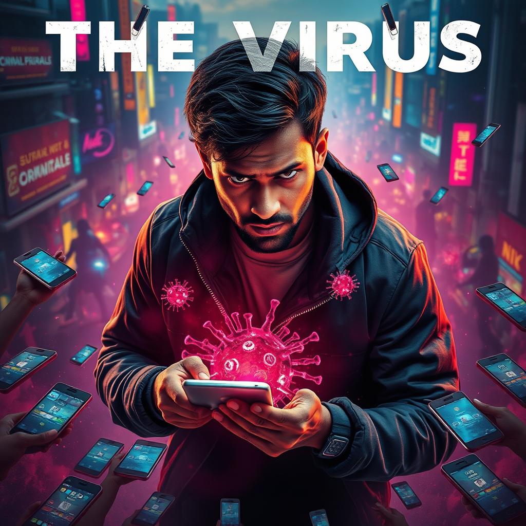 A cinematic action sci-fi futuristic film poster titled 'The Virus'