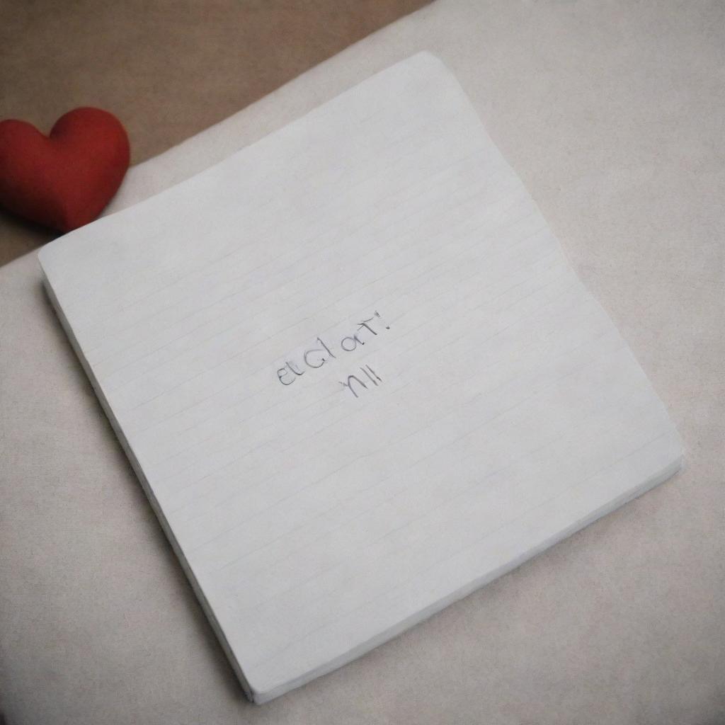 An open notebook on a bed, with a heart sketched solely in lines. Underneath the heart, the phrase 'El goti mami' is written.