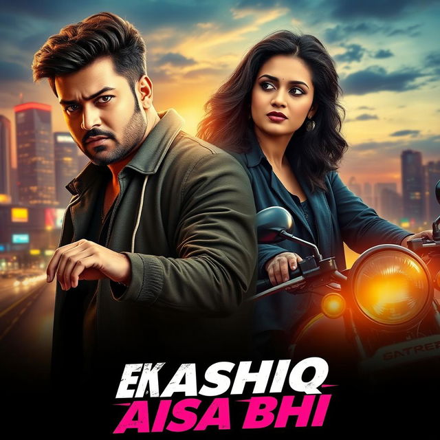 A cinematic action love film poster for 'EK AASHIQ AISA BHI'