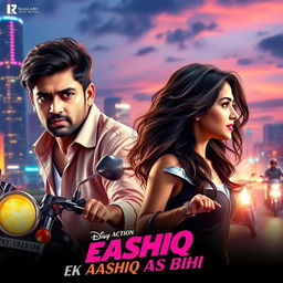 A cinematic action love film poster for 'EK AASHIQ AISA BHI'