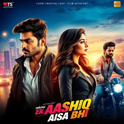 A cinematic action love film poster for 'EK AASHIQ AISA BHI'