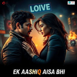 A cinematic action love film poster for 'EK AASHIQ AISA BHI'