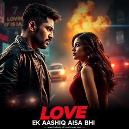 A cinematic action love film poster for 'EK AASHIQ AISA BHI'