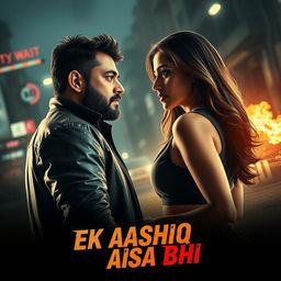 A cinematic action love film poster for 'EK AASHIQ AISA BHI'