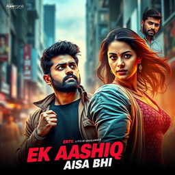 A vibrant and dramatic film poster for the movie 'EK AASHIQ AISA BHI'