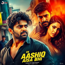 A vibrant and dramatic film poster for the movie 'EK AASHIQ AISA BHI'