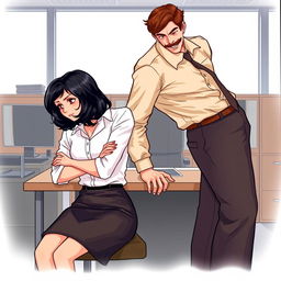 A romance book cover set in an office environment, featuring a side view of a couple