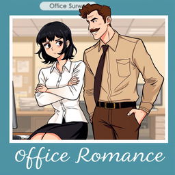 A romantic book cover featuring an office environment background