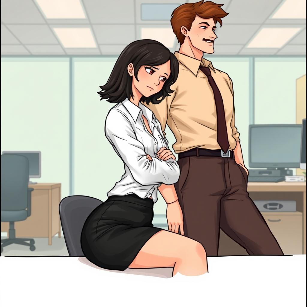 A romance book cover featuring an office environment background