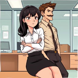 A romance book cover featuring an office environment background