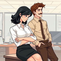 A romance book cover featuring an office environment background