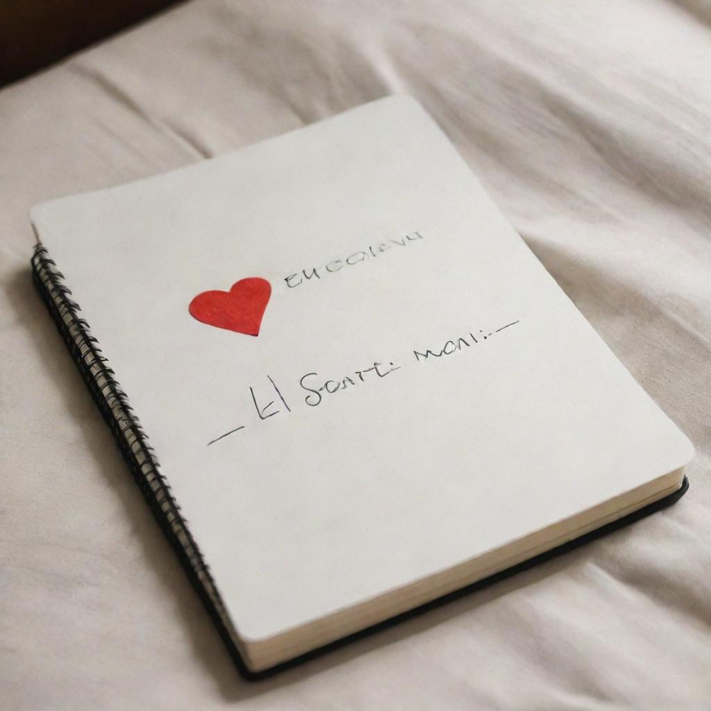 An open notebook on a bed with a line-drawn heart. Below the heart, the phrases 'El goti mami' and 'SiN Ti' are written.