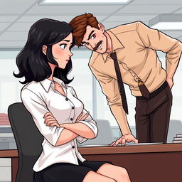 An illustrated romance book cover set in an office environment