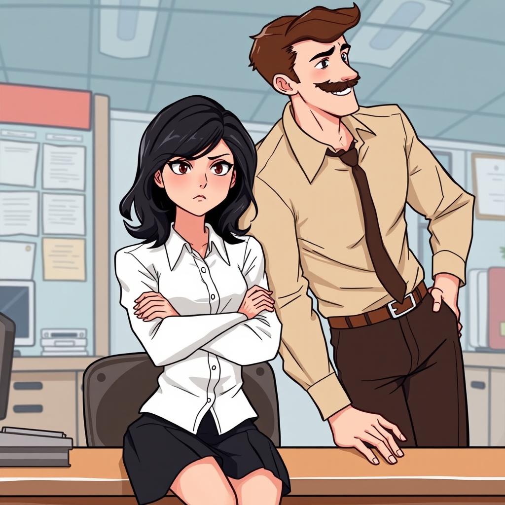 A romance book cover featuring an office environment background