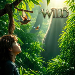 A cinematic and dramatic movie poster featuring a bright green jungle with dense foliage