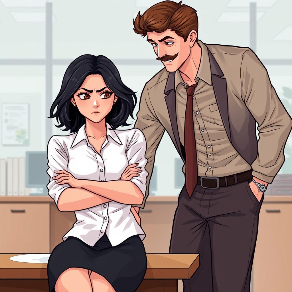 A romance book cover featuring an office environment background