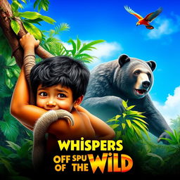 A vibrant and captivating movie poster featuring a young Amazonian boy surrounded by lush rainforest scenery