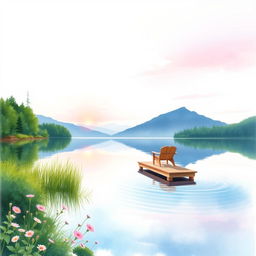 A beautiful watercolor painting depicting a serene lakeside scene for a book cover