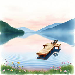 A beautiful watercolor painting depicting a serene lakeside scene for a book cover