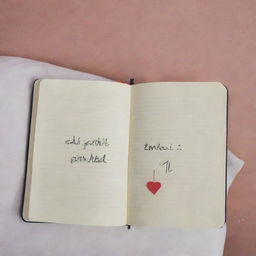 An open notebook on a bed, featuring a heart outlined in simple lines. Below the heart, the phrases 'El goti mami' and 'Sin Ti' are written.