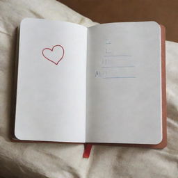 An open notebook on a bed, featuring a heart outlined in simple lines. Below the heart, the phrases 'El goti mami' and 'Sin Ti' are written.