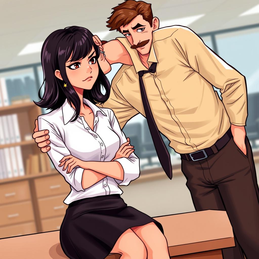 A romance book cover featuring an office environment in the background