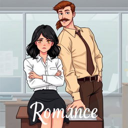 A romance book cover featuring an office environment in the background