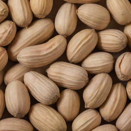 A close-up view of a handful of fresh peanuts, shells slightly cracked to reveal the nut inside.