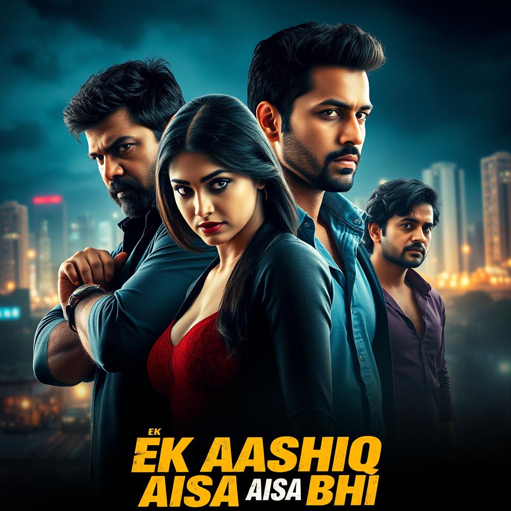 An electrifying film poster for 'EK AASHIQ AISA BHI', depicting a complex love story