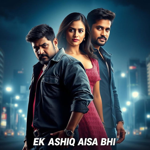 An electrifying film poster for 'EK AASHIQ AISA BHI', depicting a complex love story