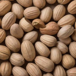 A close-up view of a handful of fresh peanuts, shells slightly cracked to reveal the nut inside.