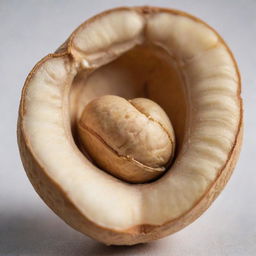 An intricately detailed close-up of a single peanut with its shell slightly cracked open to reveal the kernel inside.