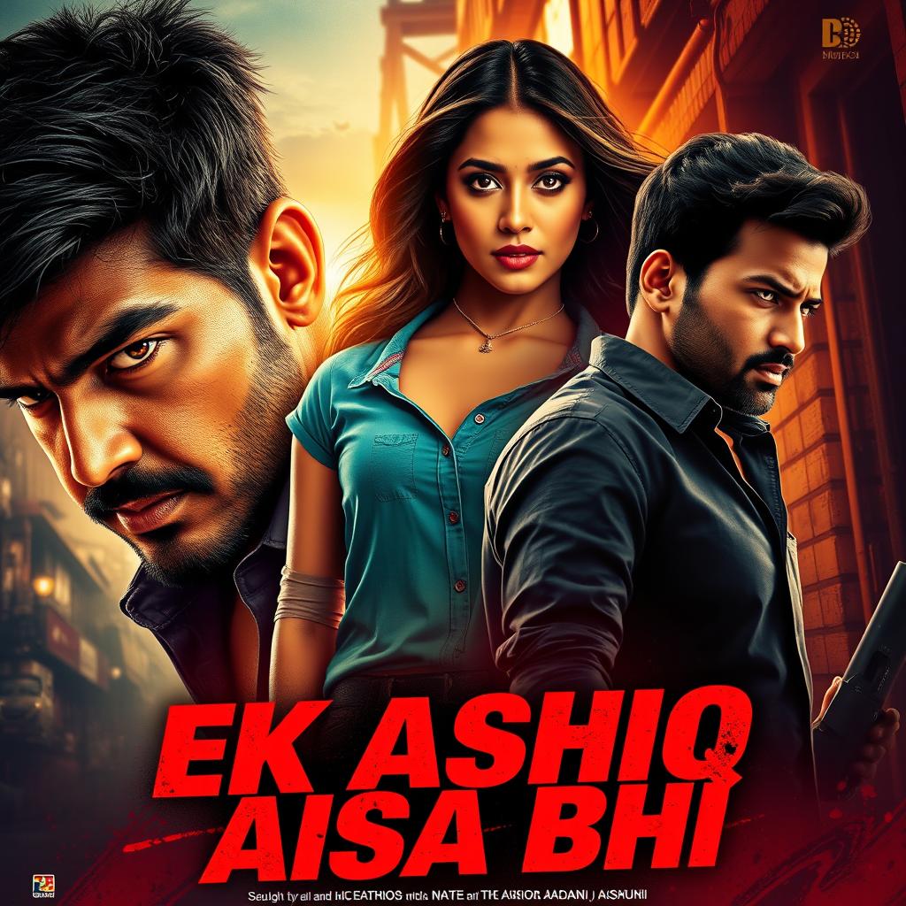 A cinematic action love film poster for a movie titled 'EK AASHIQ AISA BHI'