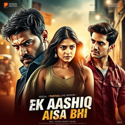 A cinematic action love film poster for a movie titled 'EK AASHIQ AISA BHI'