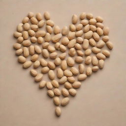 A heart shape delicately formed by assembling numerous peanuts against a neutral background.