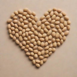 A heart shape delicately formed by assembling numerous peanuts against a neutral background.