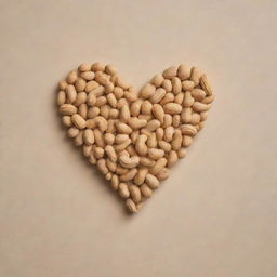 A heart shape delicately formed by assembling numerous peanuts against a neutral background.