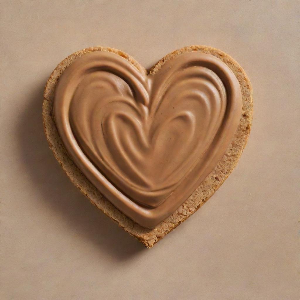 A heart shape marvelously crafted with creamy peanut butter against a contrasting background.