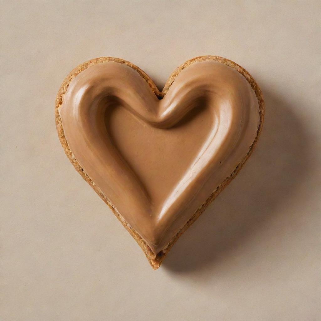 A heart shape marvelously crafted with creamy peanut butter against a contrasting background.