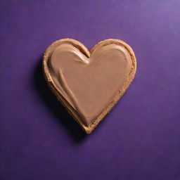 A heart shape marvelously crafted with creamy peanut butter against a deep radiant purple background.