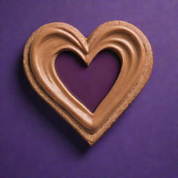 A heart shape marvelously crafted with creamy peanut butter against a deep radiant purple background.