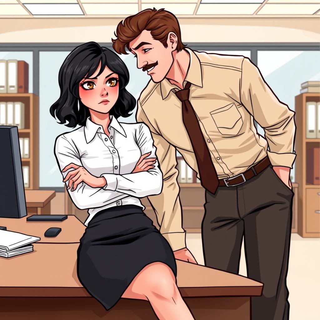 A romance book cover set in an office environment