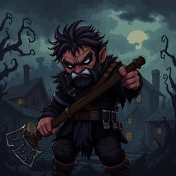 A pixel art style depiction of a dark fantasy aggressive villager