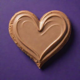 A heart shape marvelously crafted with creamy peanut butter against a deep radiant purple background.