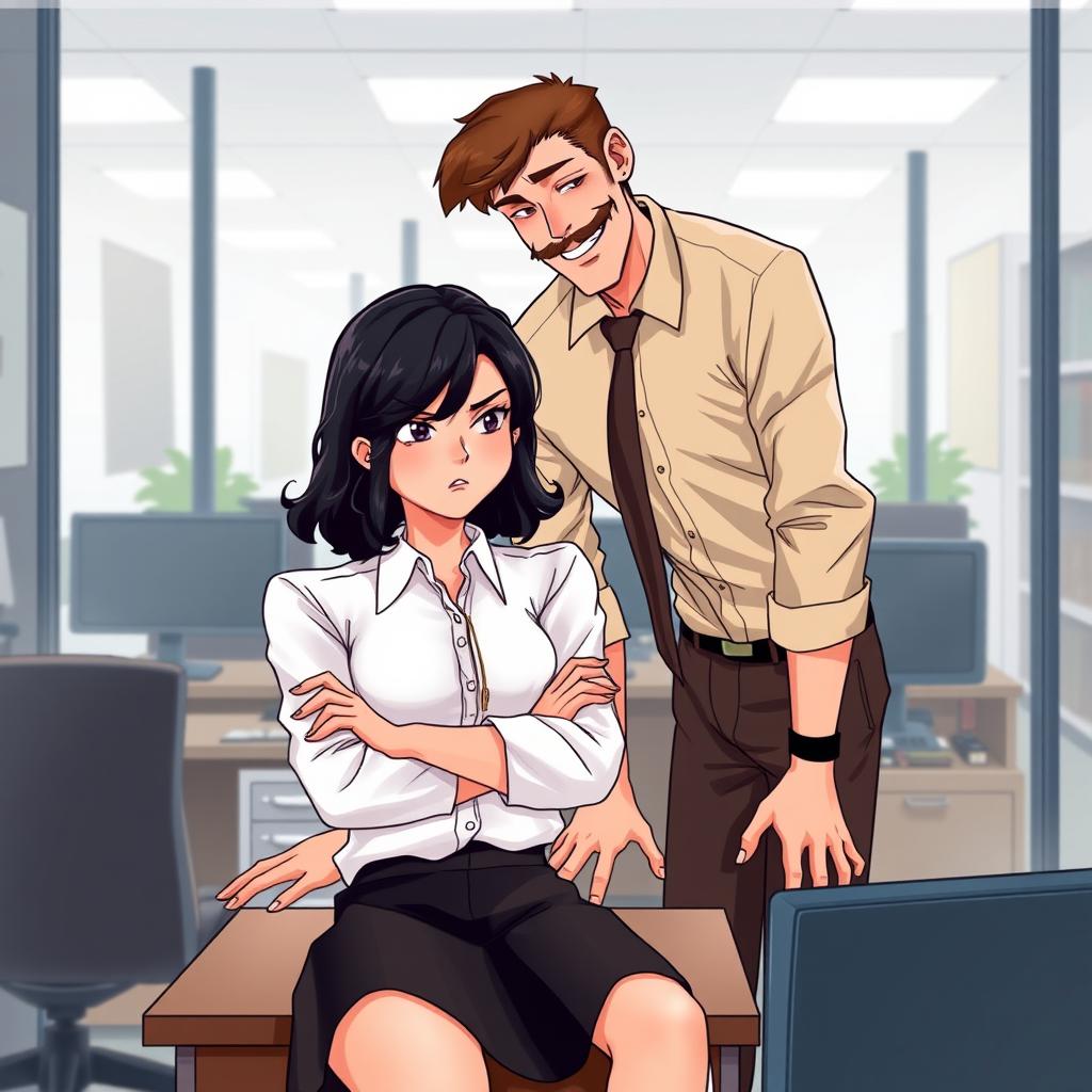 A romance book cover featuring an office environment as the background