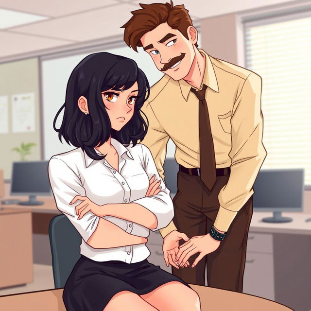 A romance book cover featuring an office environment as the background