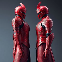 A breathtaking red anime-style armor set, designed with intricate patterns and a modern, sleek silhouette