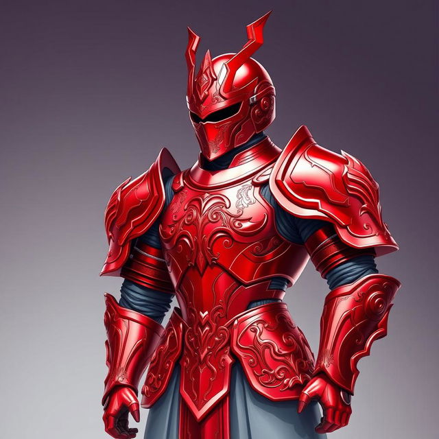 A breathtaking red anime-style armor set, designed with intricate patterns and a modern, sleek silhouette